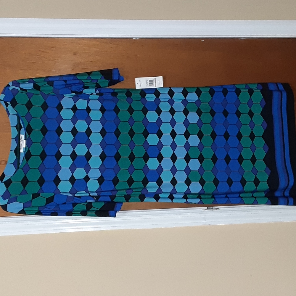 Blue geometric print dress